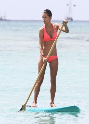 Alessandra Ambrosio Paddleboarding on the Beach