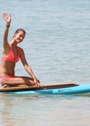 Alessandra Ambrosio Paddleboarding on the Beach