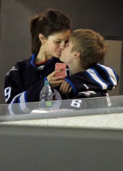 Selena Gomez and Justin Bieber at Winnipeg Jets Hockey Game