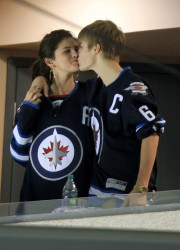 Selena Gomez and Justin Bieber at Winnipeg Jets Hockey Game