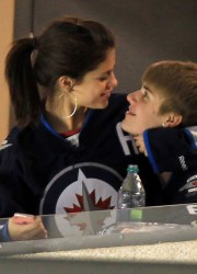 Selena Gomez and Justin Bieber at Winnipeg Jets Hockey Game