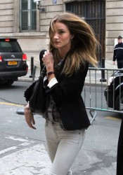 Rosie Huntington-Whiteley Outside Burberry Office in Paris