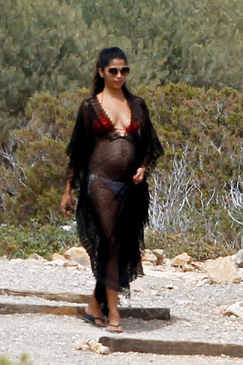 CAMILA ALVES in Bikini Shows off Her Baby Bump at the Beach in Ibiza.