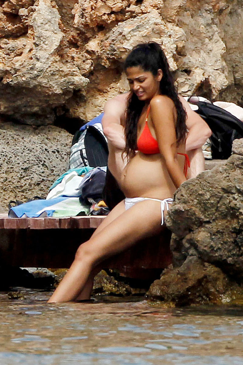 CAMILA ALVES in Bikini Shows off Her Baby Bump at the Beach in Ibiza.