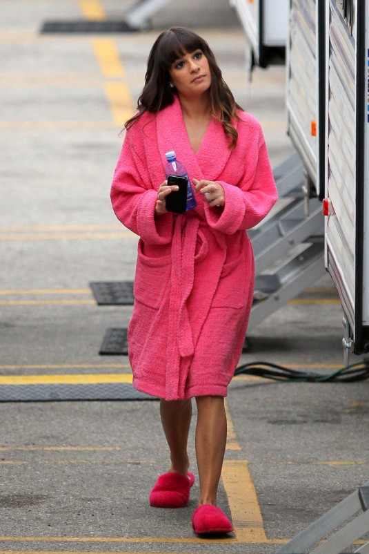 LEA MICHELE in Pink Robe