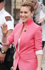 ALYSSA MILANO on the Set of Extra at the Grove in Los Angeles