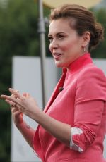 ALYSSA MILANO on the Set of Extra at the Grove in Los Angeles