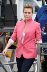 ALYSSA MILANO on the Set of Extra at the Grove in Los Angeles