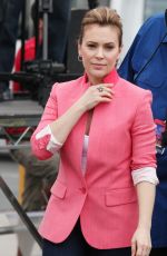 ALYSSA MILANO on the Set of Extra at the Grove in Los Angeles