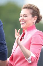 ALYSSA MILANO on the Set of Extra at the Grove in Los Angeles