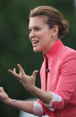 ALYSSA MILANO on the Set of Extra at the Grove in Los Angeles