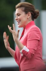 ALYSSA MILANO on the Set of Extra at the Grove in Los Angeles
