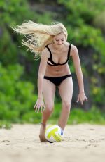 AVA SAMBORA in Bikini Playing Volleyball on the Beach in Hawaii