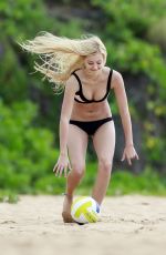AVA SAMBORA in Bikini Playing Volleyball on the Beach in Hawaii