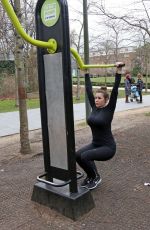 IMOGEN THOMAS in Tights Working Out in a Park