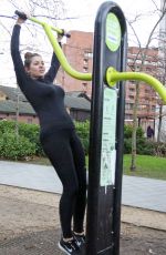 IMOGEN THOMAS in Tights Working Out in a Park