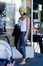 JAIME ALEXANDER in Tank Top and Ripped Jeans Going for Morning Coffee
