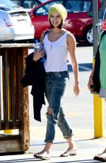 JAIME ALEXANDER in Tank Top and Ripped Jeans Going for Morning Coffee