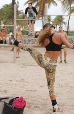 JENNIFER NICOLE LEE Working Out on a Beach in Miami