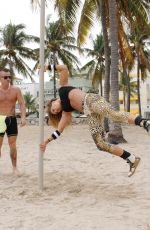 JENNIFER NICOLE LEE Working Out on a Beach in Miami