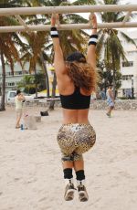 JENNIFER NICOLE LEE Working Out on a Beach in Miami
