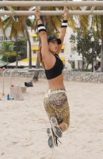 JENNIFER NICOLE LEE Working Out on a Beach in Miami