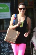 LEA MICHELE in Spandex Leaves Earthbar in West Hollywood
