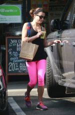 LEA MICHELE in Spandex Leaves Earthbar in West Hollywood