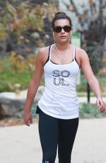 LEA MICHELE in Tights Hiking at Coldwater Canyon park in Beverly Hills