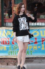 LILY COLLINS in Shorts Out and About in Los Angeles