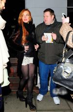 LINDSAY LOHAN in a Lace Mini Skirt Out in London