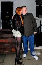 LINDSAY LOHAN in a Lace Mini Skirt Out in London
