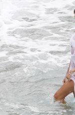 MARYNA LINCHUK at Vogue Photoshoot on Shell Beach in Saint Barthelemy