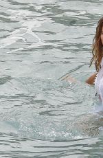 MARYNA LINCHUK at Vogue Photoshoot on Shell Beach in Saint Barthelemy