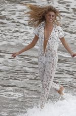MARYNA LINCHUK at Vogue Photoshoot on Shell Beach in Saint Barthelemy
