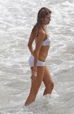 MARYNA LINCHUK at Vogue Photoshoot on Shell Beach in Saint Barthelemy