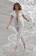 MARYNA LINCHUK at Vogue Photoshoot on Shell Beach in Saint Barthelemy