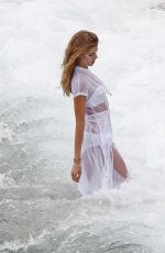 MARYNA LINCHUK at Vogue Photoshoot on Shell Beach in St. Barths