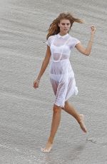 MARYNA LINCHUK at Vogue Photoshoot on Shell Beach in St. Barths
