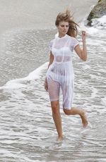 MARYNA LINCHUK at Vogue Photoshoot on Shell Beach in St. Barths