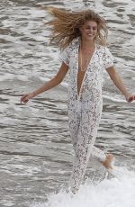MARYNA LINCHUK at Vogue Photoshoot on Shell Beach in St. Barths