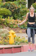 MILEY CYRUS in Tight Walks Her Dog Out in Los Angeles
