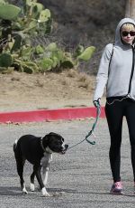 MILEY CYRUS Walking Her Dog Out in Beverly Hills