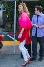 TRICIA HELFER on the Set of Extra at Universal Studios