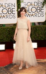 Zooey Deschanel in Oscar De La Renta and Jennifer Behr
