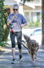 AMANDA SEYFRIED on the Morning Walk with Her Dog