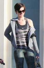 ANNE HATHAWAY in Tight Leggings Out and About in Los Angeles