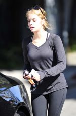 ASHLEY BENSON in Tights Leaves a Gym in Los Angeles