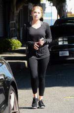 ASHLEY BENSON in Tights Leaves a Gym in Los Angeles