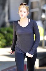 ASHLEY BENSON in Tights Leaves a Gym in Los Angeles